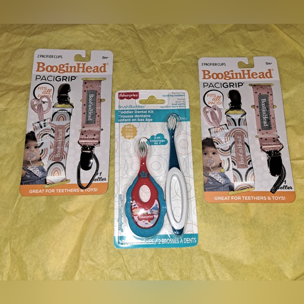 Baby Bundle!! BooginHead 4pk PaciGrips + Fisher Price 2pk BRUSH BUDDIES NWT